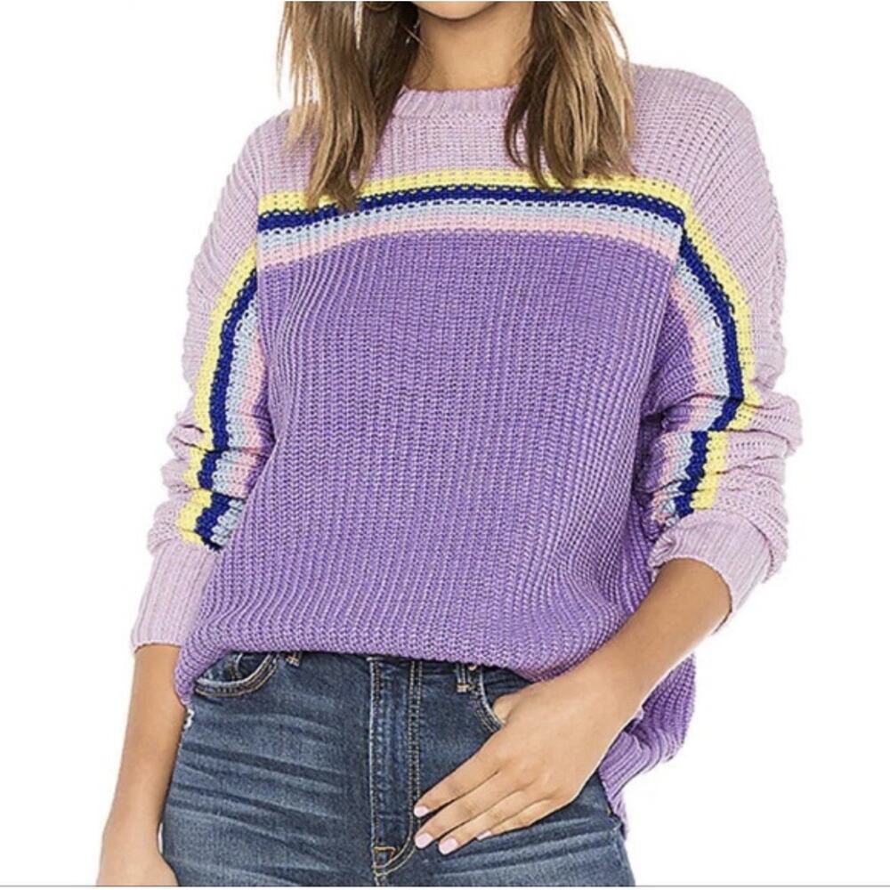 Lovers and Friends Knit Sweater Oversized Striped Pastel Purple Rainbow XXS Crew